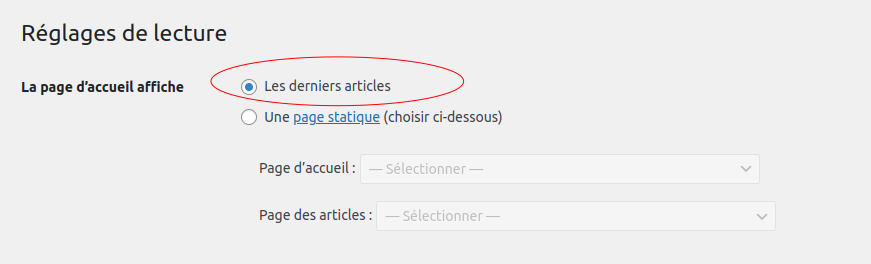 Configuration page d'accueil Wordpress